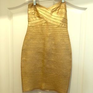 Strapless gold dress